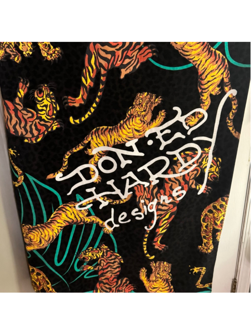 Ed Hardy 6ft Black Orange Tiger Print Oversized Cotton Beach Towel